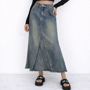 Y2K Dazy Denim Fluted Midi Skirt Blue Size Medium